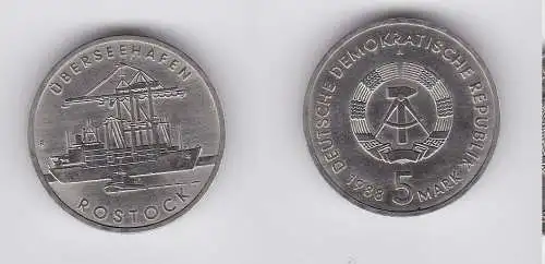 DDR Gedenk Münze 5 Mark Überseehafen Rostock 1988 (126146)