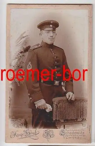 73487 Kabinett Foto Soldat mit Königsabzeichen der Infanterie 1900