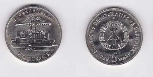 DDR Gedenk Münze 5 Mark Überseehafen Rostock 1988 (121478)