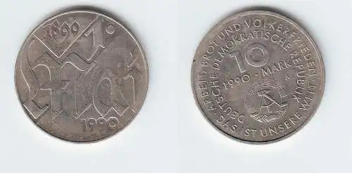 DDR Gedenk Münze 10 Mark 100.Jahre 1.Mai Feiertag 1990 (112957)