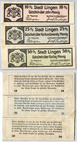 10, 25 & 50 Pfennig Banknoten Stadt Lingen 1920 (120361)