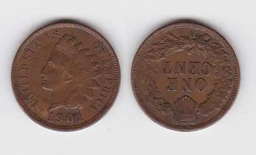 1 Cent Kupfer Münze USA 1901 (121967)
