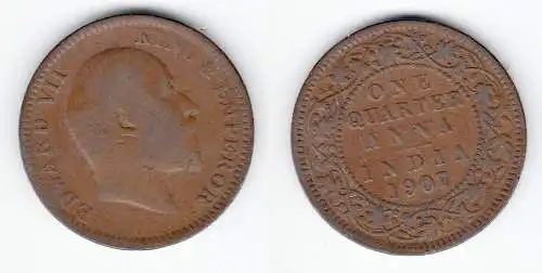 1/4 Anna Kupfer Münze East India Company 1907 Edward VII (124291)