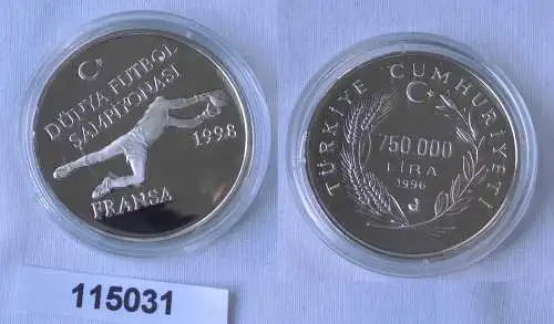 750000 Lira Silbermünze Türkei Fussball WM Frankreich 1998 (115031)