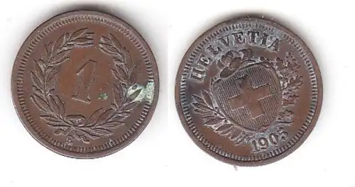 1 Rappen Kupfer Münze Schweiz 1905 B (114452)
