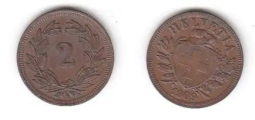 2 Rappen Kupfer Münze Schweiz 1909 B (113340)
