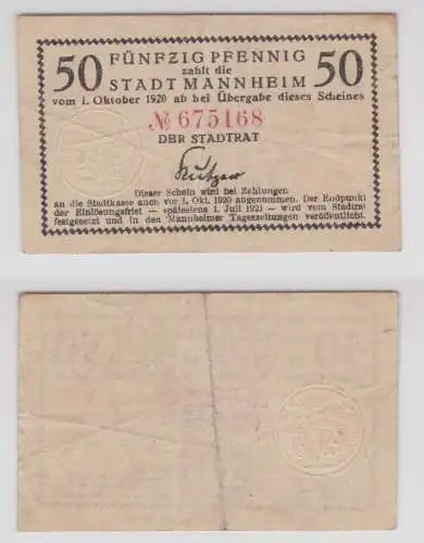 50 Pfennig Banknote Notgeld Stadt Mannheim 1.10.1920 (153176)