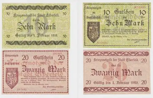 10 & 20 Mark Banknoten Notgeld Stadt Elberfeld 25.10.1918 (153687)