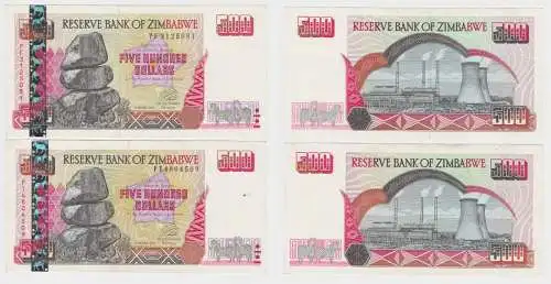 2x 500 Dollar Banknote Reserve Bank of Zimbabwe Simbabwe 2001 (153308)