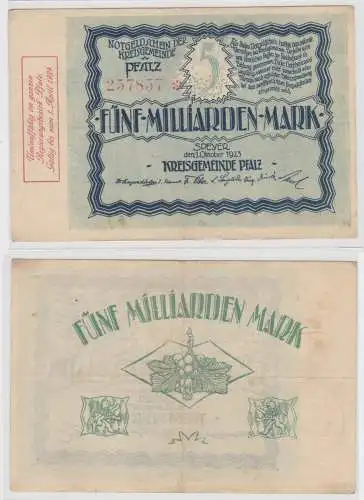 5 Milliarden Mark Banknote Notgeld Kreisgemeinde Pfalz Speyer 1.10.1923 (153599)