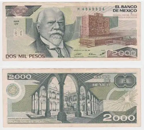 2000 Pesos Banknote Mexiko 24.02.1987 Pick 86 kassenfrisch UNC (153977)