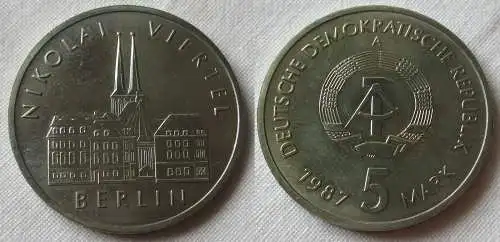 DDR Gedenk Münze 5 Mark Berlin Nikolai Viertel 1987 (124880)