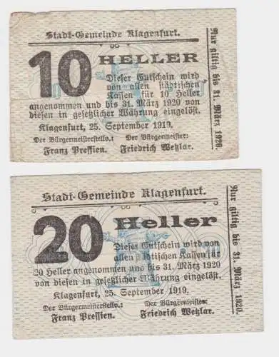 10 und 20 Heller Banknote Klagenfurt 25.09.1919 (133836)