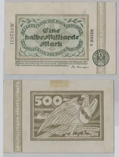 1/2 Mrd. Mark Banknote Inflation Düsseldorf Landesbank der Rheinprovinz (153035)