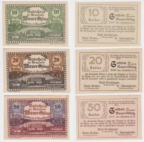 10, 20 und 50 Heller Banknoten Mauer-Öhling 1920 (143424)