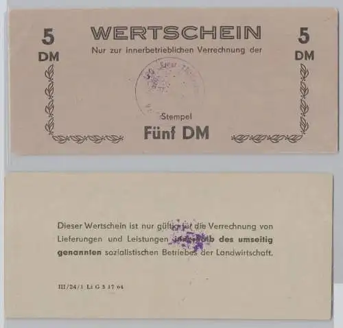 5 Mark Wertschein DDR für LPG Geld LPG Hof Salbitz bei Oschatz 1964 (149439)