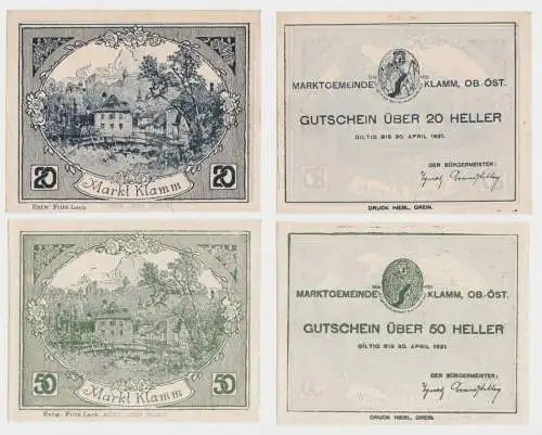 20 und 50 Heller Banknote Markt Klamm 1920 (133011)