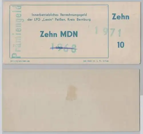10 Mark Banknote Wertschein DDR LPG "Lenin" Peißen 1966  (145857)