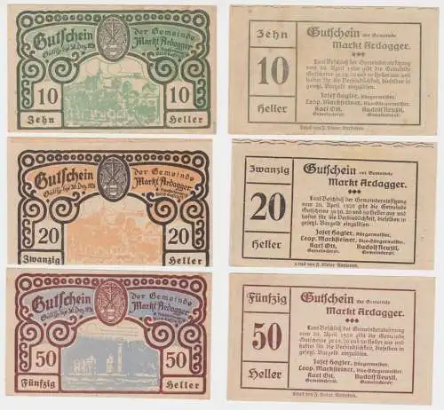 10, 20 und 50 Heller Banknoten Ardagger 1920 (143074)