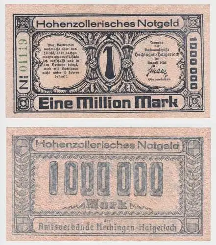 1 Million Mark Banknote Hohenzollersches Notgeld  August 1923 (153370)