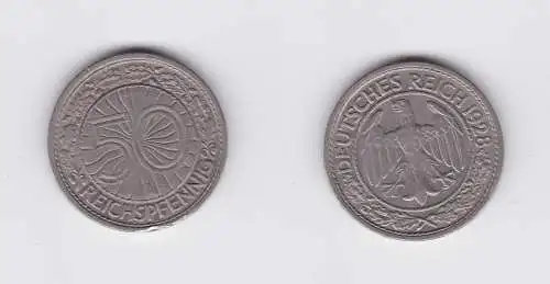 50 Pfennig Nickel Münze Weimarer Republik 1928 A (119883)