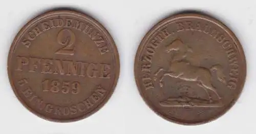 2 Pfennig Kupfer Münze Braunschweig 1859 (143076)