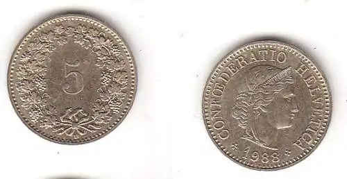 5 Rappen Messing Münze Schweiz 1988 (114298)