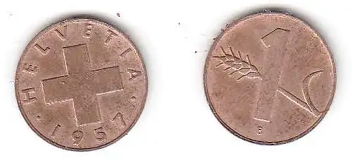 1 Rappen Kupfer Münze Schweiz 1957 B (115340)