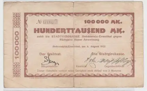 100000 Mark Banknote Hohenstein Ernstthal 6.August 1923 (143478)