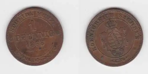 1 Pfennig Kupfer Münze Sachsen 1868 B ss+ (142943)