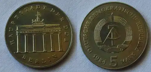 DDR Gedenk Münze 5 Mark Brandenburger Tor 1984 Stempelglanz (135829)