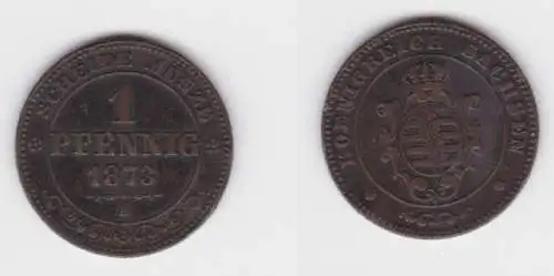 1 Pfennig Kupfer Münze Sachsen 1873 B ss (143019)
