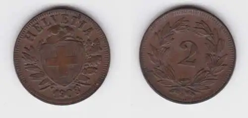 2 Rappen Kupfer Münze Schweiz 1908 B (143419)