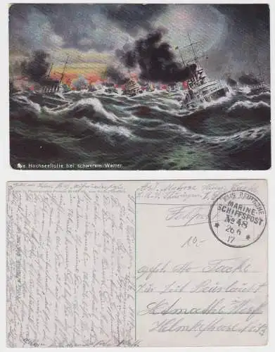 901289 Feldpost Ak Die Hochseeflotte bei schwerem Wetter MSP Nr.48, 1917