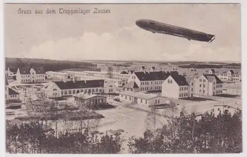05962 Feldpost Ak Gruß aus dem Truppenlager Zossen mit Zeppelin Luftschiff 1916