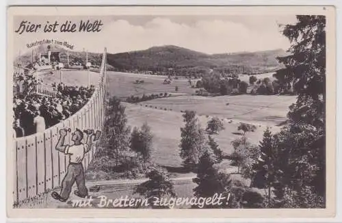 901215 Ak Raketenfahrt zum Mond, hier ist die Welt mit Brettern zugenagelt 1941