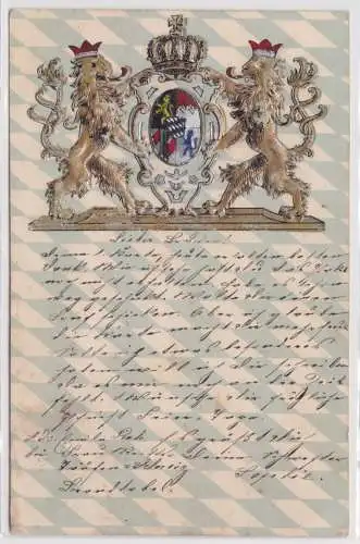 901113 Präge Ak Bayern Wappen gehalten von 2 Löwen 1900