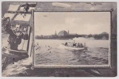 901424 Patriotika Feldpost Ak Kiel Dampfbarkasse 1915