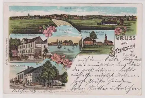 07729 Ak Lithographie Gruß aus Steinbach bei Bad Lausick Gasthof usw. 1907