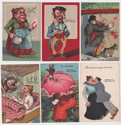 86274/6 Neujahrs Ak Humor um 1930