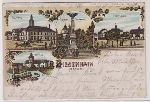 99169 Ak Lithographie Gruß aus Ziegenhain in Hessen Kriegerdenkmal, Schloß 1908