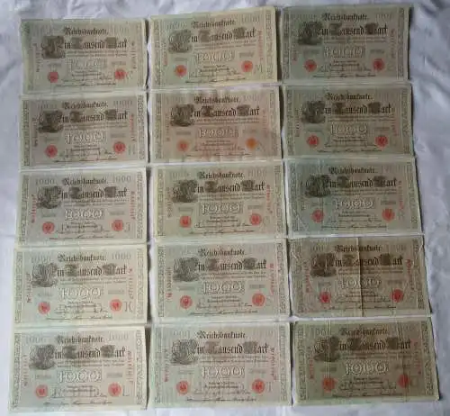 Sammlung 15x  1000 Reichsmark Banknoten 21.4.1910 versch. Buchstaben (104147)
