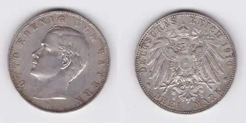 3 Mark Silbermünze Bayern König Otto 1910 Jäger 47 (104351)