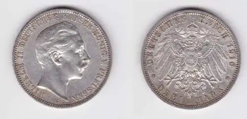 3 Mark Silbermünze Preussen Kaiser Wilhelm II 1910 A Jäger 103 f.vz (109734)