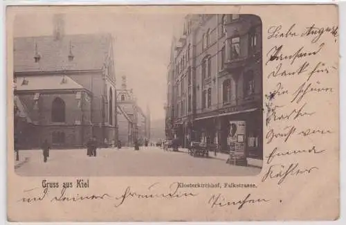 901117 Ak Gruß aus Kiel Klosterkirchhof und Falckstrasse 1903