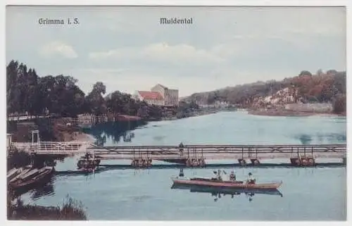 98111 Ak Grimma in Sachsen Muldental mit Schwimmbrücke um 1915