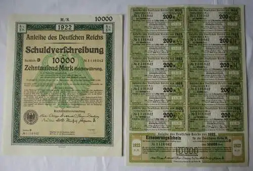 10000 Mark Aktie Schuldverschreibung deutsches Reich Berlin 01.08.1922 (121053)