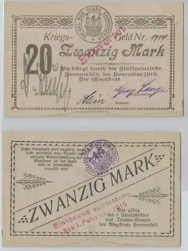 20 Mark Banknote Notgeld Stadtgemeinde Sommerfeld November 1918 (155205)