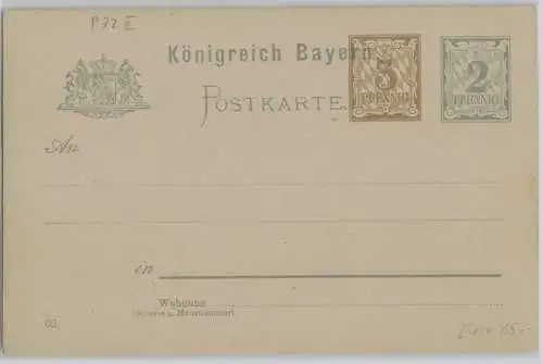 17987 Ganzsachen Postkarte P72/03 Königreich Bayern 3 + 2 Pfennig um 1902