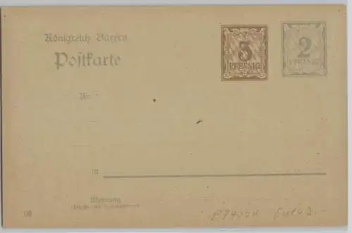 25171 Ganzsachen Postkarte P74/04 Königreich Bayern 3 + 2 Pfennig um 1906